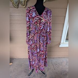 Belle Boho by Kim Gravel Long Sleeve Paisley Dress - Purple and Red